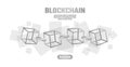 Blockchain cube chain symbol on square code big data flow information. Gray white neutral presentation style