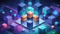 Blockchain cubes in isometric, innovative technologies, artificial intelligence technologies. Royalty Free Stock Photo