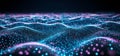 Blockchain 3D illustration. Information waves and global databases. Neuronal networks and stock. Abstract technological