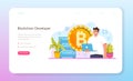 Blockchain developer web banner or landing page. Blockchain-based
