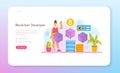Blockchain developer web banner or landing page. Blockchain-based
