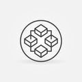 Blockchain with Four Blocks in circle vector concept linear round icon