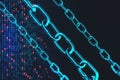 Blockchain hi-speed internet technology concept with digital blue chain and innovation binary code background Royalty Free Stock Photo