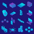 Blockchain icon set, isometric style