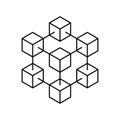 Blockchain icon. Blockchain structure. Block chain logo. Cube in line style. Crypto currency symbol. Crypto business. Cryptography