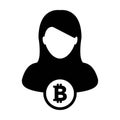 Blockchain icon vector for bitcoin cryptocurrency with male person profile avatar for digital wallet in a glyph pictogram