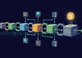 Symbol hovers above the rightmost block, highlighting cryptocurrency integrati Royalty Free Stock Photo