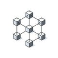 Blockchain isometric icon. Block validation in the blockchain. Blockchain technology. Abstract hexagon background