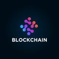 Blockchain line icon logo concept on dark background. Cryptocurrency data sign design. Abstract geometric block chain technology b