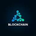 Blockchain line icon logo concept on dark background. Cryptocurrency data sign design. Abstract geometric block chain technology b