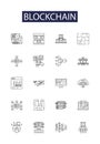 Blockchain line vector icons and signs. Technology, Bitcoin, Digital, Ledger, Decentralised, Security, Peer-to-Peer Royalty Free Stock Photo