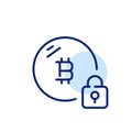 Blockchain Lock. Bitcoin coin and padlock. Cryptographic security provided by blockchain technology. Pixel perfect icon