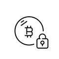 Blockchain Lock. Bitcoin coin and padlock. Cryptographic security provided by blockchain technology. Vector icon
