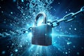 Blockchain Lock - Secure Padlock with Hacker Failing to Break It