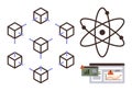 Blockchain Network, Atomic Structure, and Data Analytics with Alerts for Technology and Science Concepts Royalty Free Stock Photo