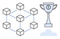 Blockchain Network Concept with Trophy Highlighting Achievement and Decentralized Technology Success Royalty Free Stock Photo