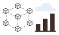 Blockchain network and data analytics concept with cubes and bar graph under cloud element Royalty Free Stock Photo
