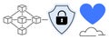 Blockchain Network, Data Security Shield, Heart and Cloud Symbolize Technology and Trust Royalty Free Stock Photo