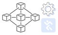 Blockchain Network Diagram with Gear and Digital Flow Icon Representing Technology and Process Royalty Free Stock Photo