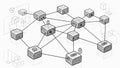 Blockchain network featuring interconnected cubes symbolizing Royalty Free Stock Photo