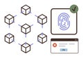 Blockchain Network with Fingerprint Authentication and Access Verification Screen Royalty Free Stock Photo