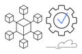 Blockchain Network and Gear with Checkmark Representing Efficiency and Cloud Integration Royalty Free Stock Photo