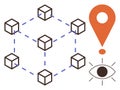 Blockchain Network with Geolocation Pin and Eye Representing Transparency and Connectivity Royalty Free Stock Photo