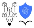 Blockchain network, innovation, and data protection visualized through interconnected cubes and symbols Royalty Free Stock Photo
