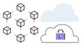 Blockchain Network Linked to Secure Cloud Storage with Lock Icon Royalty Free Stock Photo