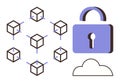 Blockchain Network with Security Padlock and Cloud Symbolizing Data Encryption and Privacy Royalty Free Stock Photo