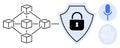 Blockchain Network, Security Shield, and Biometric Authentication Icons for Digital Data Protection Royalty Free Stock Photo