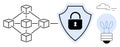 Blockchain Network with Security Shield and Innovation Lightbulb Concept Royalty Free Stock Photo