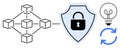 Blockchain Network with Security Shield, Innovation Lightbulb, and Synchronization Arrows Royalty Free Stock Photo