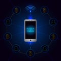Blockchain network using smartphone banner Royalty Free Stock Photo