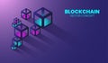 Blockchain new technology in 3d box and isometric concept, digital crytocurrency, electronic cyber system. vector