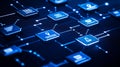 Blockchain notion. Big data binary code illustrating futuristic IT and data flow. Big data transmission. Connected data