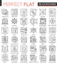 Blockchain outline mini concept symbols. Bitcoin, ethereum cryptocurrency modern stroke linear style illustrations set.