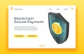 Blockchain secure payment landing page. Isometric shield vector web design Royalty Free Stock Photo