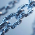 Blockchain security and encryption. Secure network in the form of a glowing blue chain