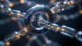Blockchain security and encryption. Secure network in the form of a glowing blue chain