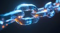 Blockchain security and encryption. Secure network in the form of a glowing blue chain.