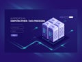 Blockchain server concept, quantum computer, server room, database, information storage and processing isometric vector