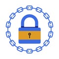 Blockchain system, bitcoin or cryptocurrency, lock and chain icon