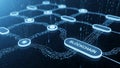 Blockchain system. The overall color scheme is blue and black, highlighting Royalty Free Stock Photo