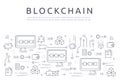 Blockchain technologie process abstract illustration in thin line style. Cryptocurrency vector concept. Royalty Free Stock Photo