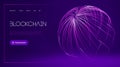Blockchain technology background. Abstract sport background. Big data and data protection. Purple flow 3d vector Royalty Free Stock Photo