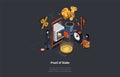 Blockchain Technology, Bitcoin, Altcoins Mining With Proof Of Stake Technology Concept. People Mining Crypto By Staking