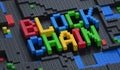 `Blockchain` word made of plastic block bricks.