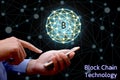 Blockchain technology concept, Businessman holding smartphone an