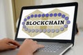 Blockchain technology concept on a laptop screen Royalty Free Stock Photo